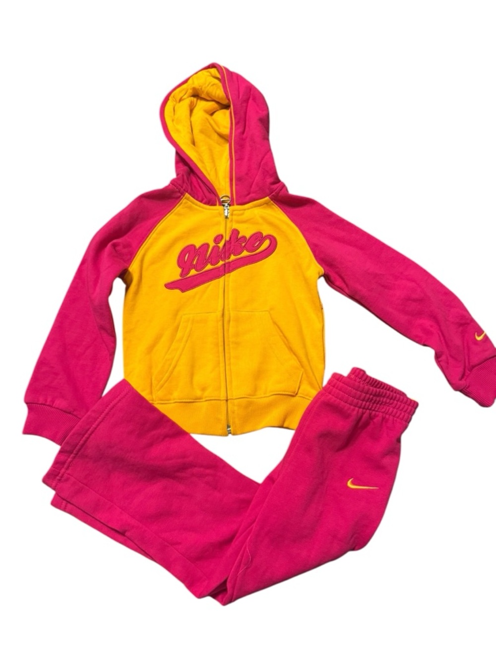 Nike Girls Two-Piece Hoodie & Sweatpants Set - Pink & Yellow